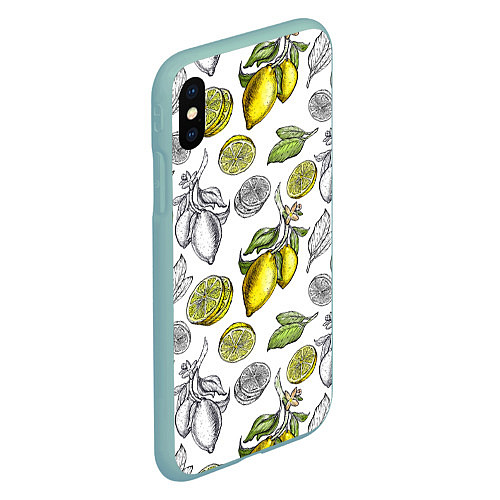 Чехол iPhone XS Max матовый Лимонный паттерн / 3D-Мятный – фото 2