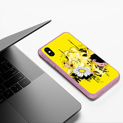 Чехол iPhone XS Max матовый Жирафа с герберой, цвет: 3D-розовый — фото 2