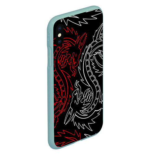 Чехол iPhone XS Max матовый БЕЛО КРАСНЫЙ ДРАКОН RED WHITE DRAGON / 3D-Мятный – фото 2