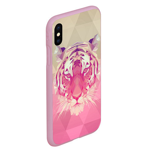 Чехол iPhone XS Max матовый Тигр лоу поли / 3D-Розовый – фото 2
