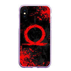 Чехол iPhone XS Max матовый GOD OF WAR LOGO RED, БРЫЗГИ КРАСОК, цвет: 3D-сиреневый