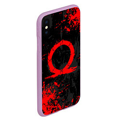 Чехол iPhone XS Max матовый GOD OF WAR LOGO RED, БРЫЗГИ КРАСОК, цвет: 3D-сиреневый — фото 2