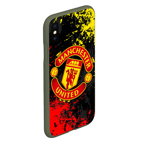 Чехол iPhone XS Max матовый MANCHESTER UNITED, БРЫЗГИ КРАСОК / 3D-Темно-зеленый – фото 2