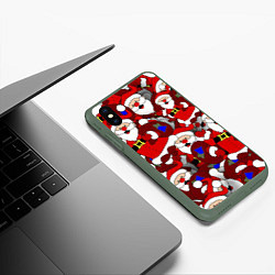 Чехол iPhone XS Max матовый Толпа Дедов Морозов, цвет: 3D-темно-зеленый — фото 2
