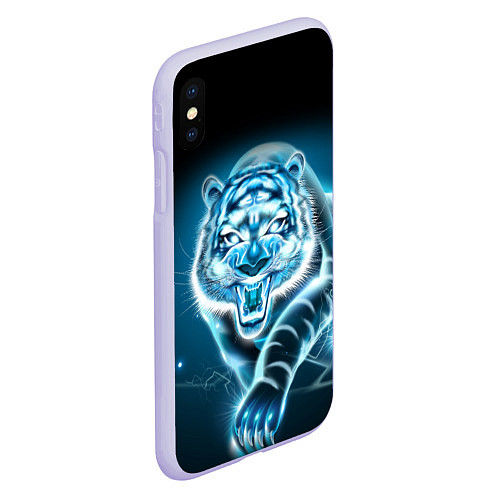 Чехол iPhone XS Max матовый НЕНОНОВЫЙ ТИГР 2022 NEON TIGER NEW YEAR / 3D-Светло-сиреневый – фото 2