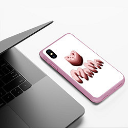 Чехол iPhone XS Max матовый Объемное розовое сердце с бусинами и объемной розо, цвет: 3D-розовый — фото 2