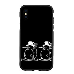 Чехол iPhone XS Max матовый Снеговик на черном фоне