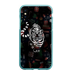 Чехол iPhone XS Max матовый Новый год 2022 тигр, цвет: 3D-мятный