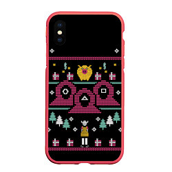 Чехол iPhone XS Max матовый ИГРА В КАЛЬМАРА НОВОГОДНЯЯ, цвет: 3D-красный