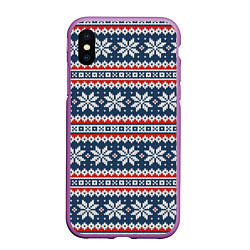 Чехол iPhone XS Max матовый Knitted Christmas Pattern, цвет: 3D-фиолетовый