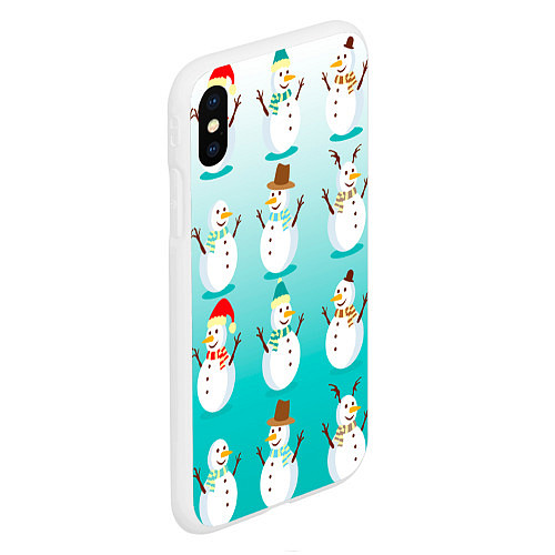 Чехол iPhone XS Max матовый Веселые снеговички узор / 3D-Белый – фото 2