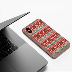 Чехол iPhone XS Max матовый Deer Christmas Pattern, цвет: 3D-коричневый — фото 2