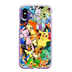 Чехол iPhone XS Max матовый АНИМЕ, ПОКЕМОНЫ ВСЕ ПЕРСОНАЖИ POKEMON, цвет: 3D-сиреневый