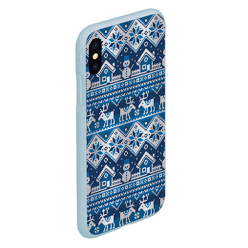 Чехол iPhone XS Max матовый Christmas Pattern / 3D-Голубой – фото 2