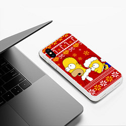 Чехол iPhone XS Max матовый Новогодний Гомер и Барт Симпсоны, цвет: 3D-белый — фото 2
