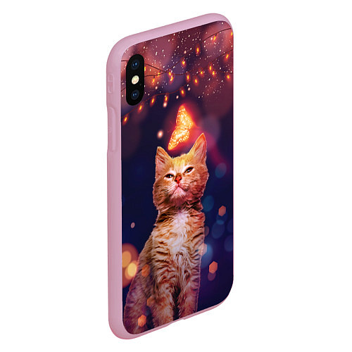 Чехол iPhone XS Max матовый РЫЖИЙ КОТ И БАБОЧКА / 3D-Розовый – фото 2