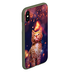 Чехол iPhone XS Max матовый РЫЖИЙ КОТ И БАБОЧКА, цвет: 3D-темно-зеленый — фото 2