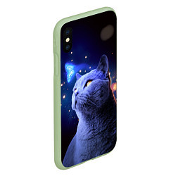 Чехол iPhone XS Max матовый КОТ И ГОЛУБАЯ БАБОЧКА, цвет: 3D-салатовый — фото 2