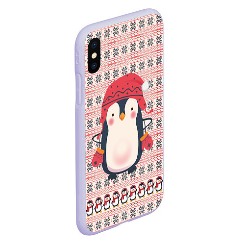 Чехол iPhone XS Max матовый Милый пингвин в шапочке и варежках / 3D-Светло-сиреневый – фото 2