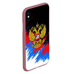 Чехол iPhone XS Max матовый ТРИКОЛОР РОССИЯ, БРЫЗГИ КРАСОК, цвет: 3D-малиновый — фото 2