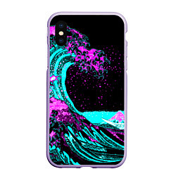 Чехол iPhone XS Max матовый НЕОНОВАЯ ЯПОНИЯ, ВОЛНА, ФУДЗИЯМА NEON JAPAN, цвет: 3D-светло-сиреневый