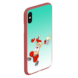 Чехол iPhone XS Max матовый Веселый празднующий дед Мороз, цвет: 3D-красный — фото 2