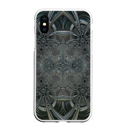 Чехол iPhone XS Max матовый Коллекция Фрактальная мозаика Серо-голубой 292-4, цвет: 3D-белый