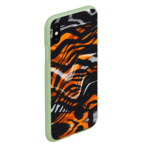 Чехол iPhone XS Max матовый Окрас тигра / 3D-Салатовый – фото 2