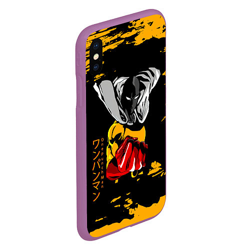 Чехол iPhone XS Max матовый Сайтама грозит кулаком One Punch-Man / 3D-Фиолетовый – фото 2