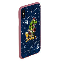 Чехол iPhone XS Max матовый Merry Christmas Пивозавр, цвет: 3D-малиновый — фото 2