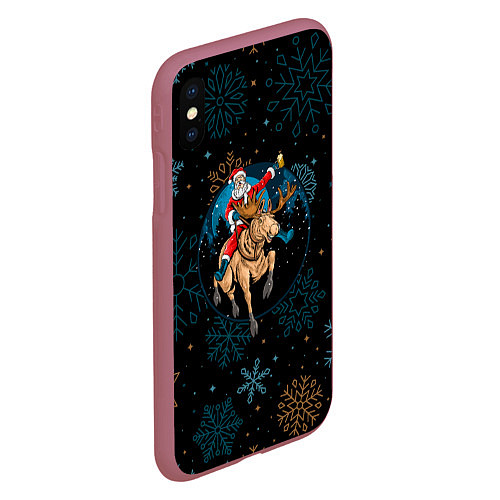 Чехол iPhone XS Max матовый Олень и Santa / 3D-Малиновый – фото 2