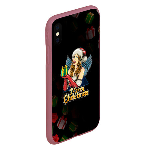 Чехол iPhone XS Max матовый Merry Christmas Снегурочка с подарком / 3D-Малиновый – фото 2