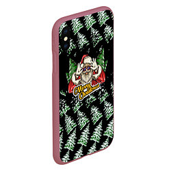 Чехол iPhone XS Max матовый Merry Christmas Santa с Ёлками, цвет: 3D-малиновый — фото 2