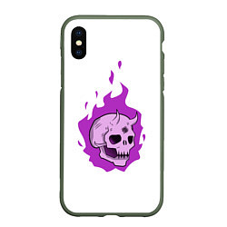 Чехол iPhone XS Max матовый Череп Scary Demon парный, цвет: 3D-темно-зеленый