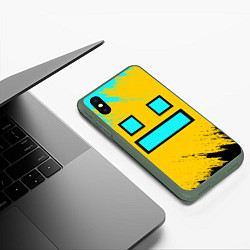 Чехол iPhone XS Max матовый GEOMETRY DASH SMILE БРЫЗГИ КРАСОК, цвет: 3D-темно-зеленый — фото 2