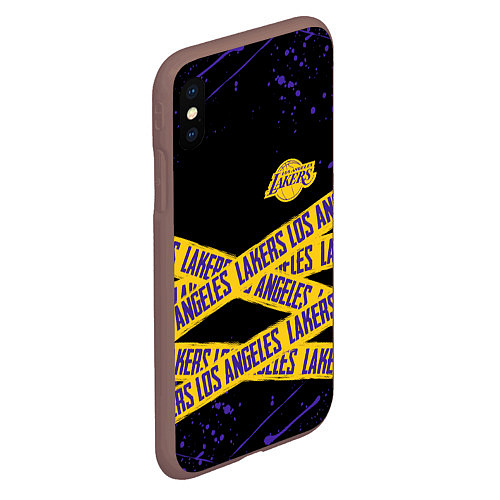 Чехол iPhone XS Max матовый LAKERS LOGO БРЫЗГИ КРАСОК / 3D-Коричневый – фото 2