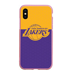 Чехол iPhone XS Max матовый LAKERS LINE HEXAGON SPORT, цвет: 3D-розовый