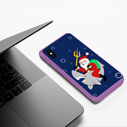 Чехол iPhone XS Max матовый САНТА КЛАУС НА АКУЛЕ SANTA, цвет: 3D-фиолетовый — фото 2