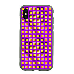 Чехол iPhone XS Max матовый Фиолетовый Фон с Желтыми Квадратами Иллюзия Движен