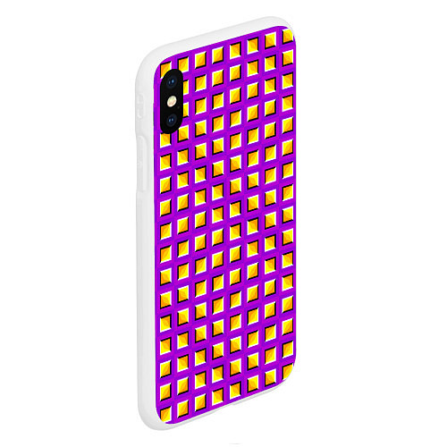 Чехол iPhone XS Max матовый Фиолетовый Фон с Желтыми Квадратами Иллюзия Движен / 3D-Белый – фото 2