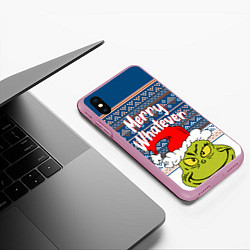 Чехол iPhone XS Max матовый MERRY WHATEVER GRINCH, цвет: 3D-розовый — фото 2