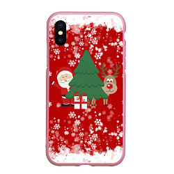 Чехол iPhone XS Max матовый Новогоднее настроение Santa, цвет: 3D-розовый