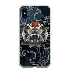 Чехол iPhone XS Max матовый Рычащий Тигр в японском стиле