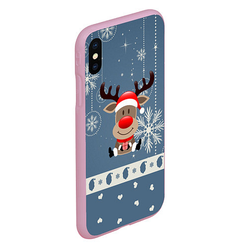 Чехол iPhone XS Max матовый New Years Deer / 3D-Розовый – фото 2