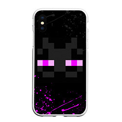 Чехол iPhone XS Max матовый MINECRAFT ЭНДЕРМЕН ЛИЦО, БРЫЗГИ КРАСОК