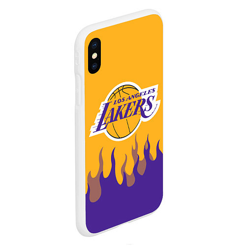 Чехол iPhone XS Max матовый LA LAKERS NBA FIRE ЛЕЙКЕРС ОГОНЬ / 3D-Белый – фото 2