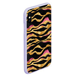 Чехол iPhone XS Max матовый Тигровый окрас Gold Pink, цвет: 3D-светло-сиреневый — фото 2