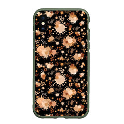 Чехол iPhone XS Max матовый Кофейные пятна и зёрна кофе, цвет: 3D-темно-зеленый