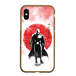 Чехол iPhone XS Max матовый Сайтама красный дым One Punch-Man, цвет: 3D-коричневый