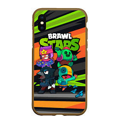 Чехол iPhone XS Max матовый Компания Brawl Stars, цвет: 3D-коричневый